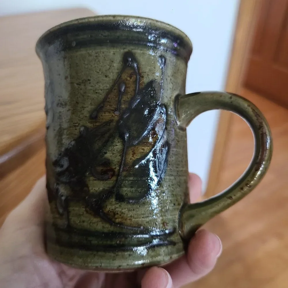 Vintage Handmade Brown Stoneware Glazed Pottery Coffee Mugs Tea Cups Eclectic